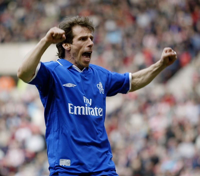 Gianfranco Zola of Chelsea celebrates scoring the equalising goal