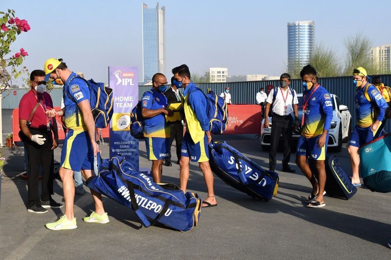 CSK players undergoing a routine check before entering the stadium