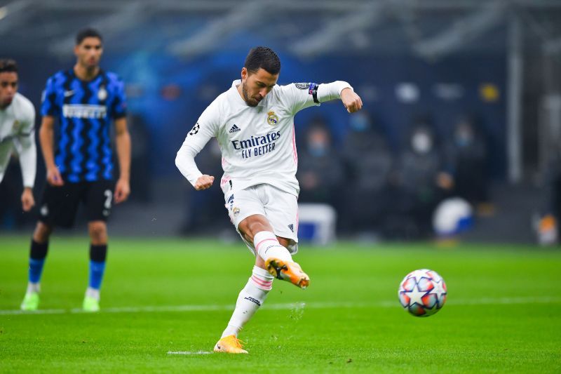 Real Madrid forward Eden Hazard in action