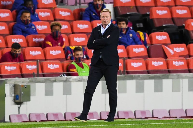 FC Barcelona manager Ronald Koeman looks on