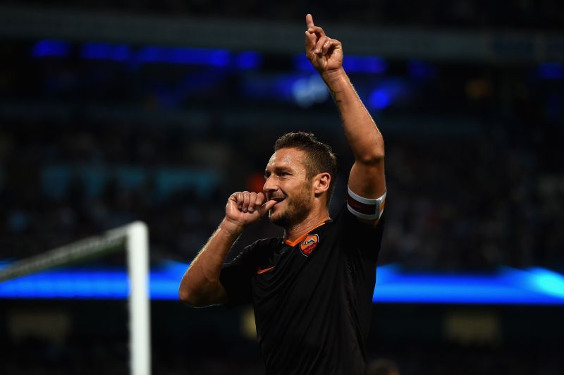 Francesco Totti celebrates a goal for Roma