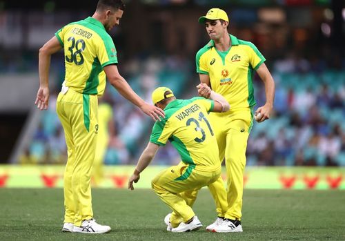 David Warner was taken off the field after suffering an injury during the second ODI against India.