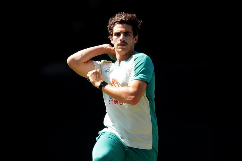 Sean Abbott in action at the nets.