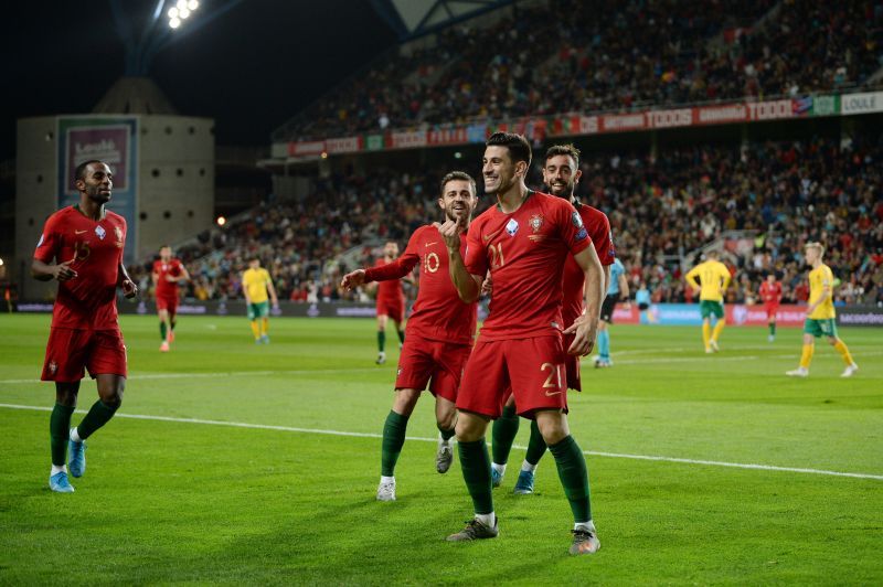 Pizzi celebrates after scoring for Portugal against Lithuania