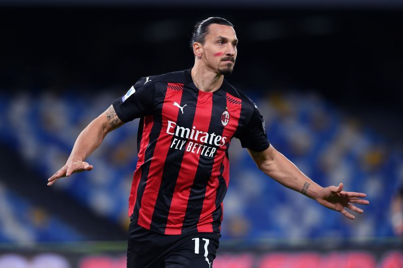 Zlatan Ibrahimovic celebrates a goal for AC Milan