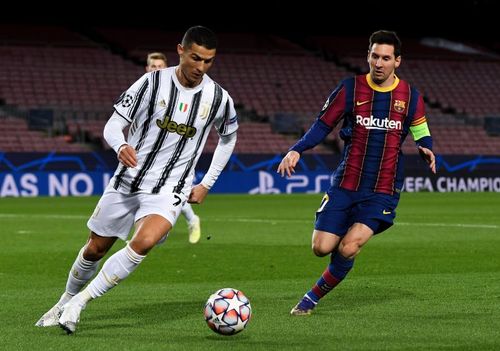 Juventus' Cristiano Ronaldo and Barcelona's Lionel Messi in action