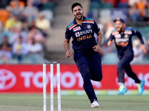 Shardul Thakur celebrates a wicket during the third ODI.