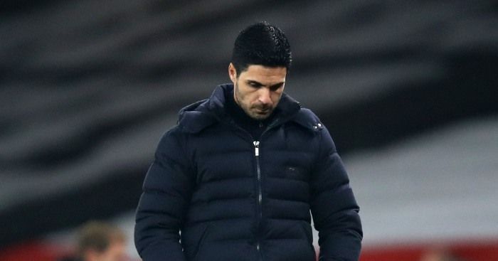 Mikel Arteta looks on after Arsenal lost a third consecutive league game at home this season.