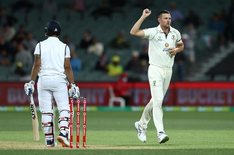 Josh Hazlewood (R) produced a haul of 5 for 8 from 5 overs in India&#039;s second innings