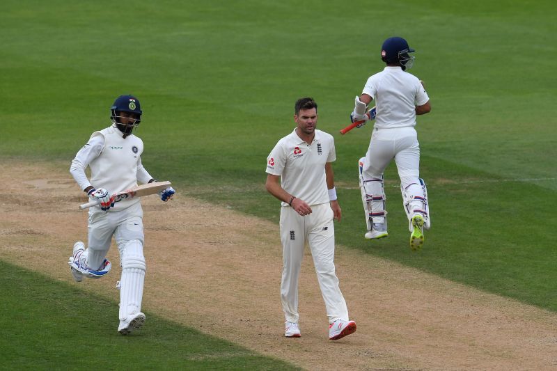 KL Rahul (L) and Ajinkya Rahane (R) en route their 118-run stand at the Oval in September 2018