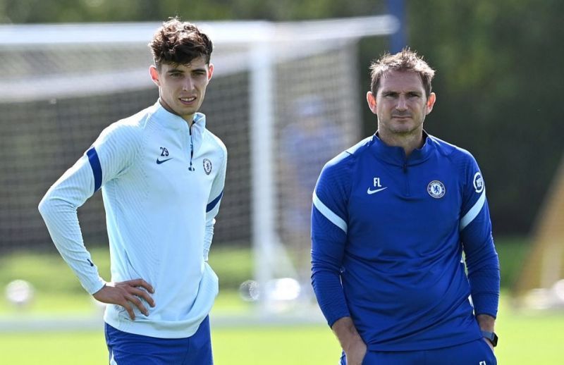 Kai Havertz and Frank Lampard (R) in Chelsea&#039;s training