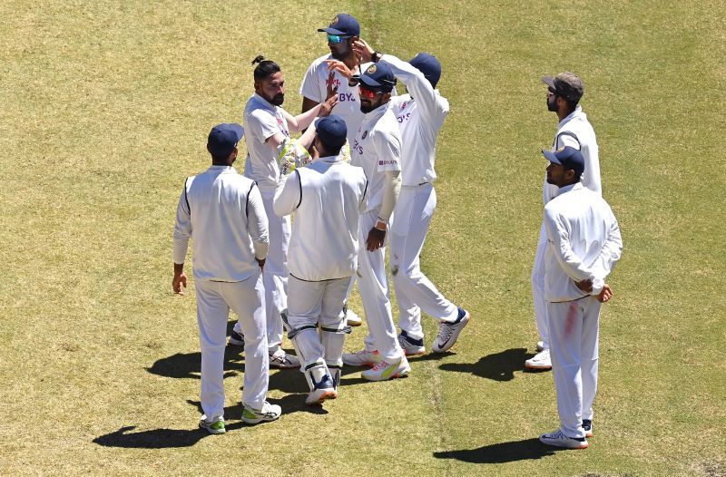 The Indians celebrating the wicket of Cameron Green in Australia's second innings