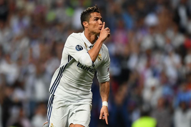 Ronaldo celebrates after scoring his first of the night