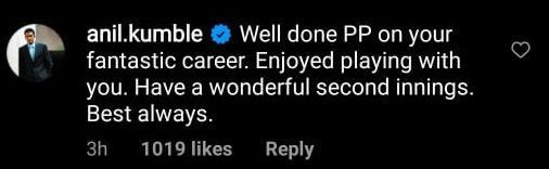 Anil Kumble's comment on Parthiv Patel's post