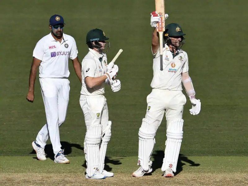Joe Burns celebrates after scoring a half-century against India at the Adelaide Oval