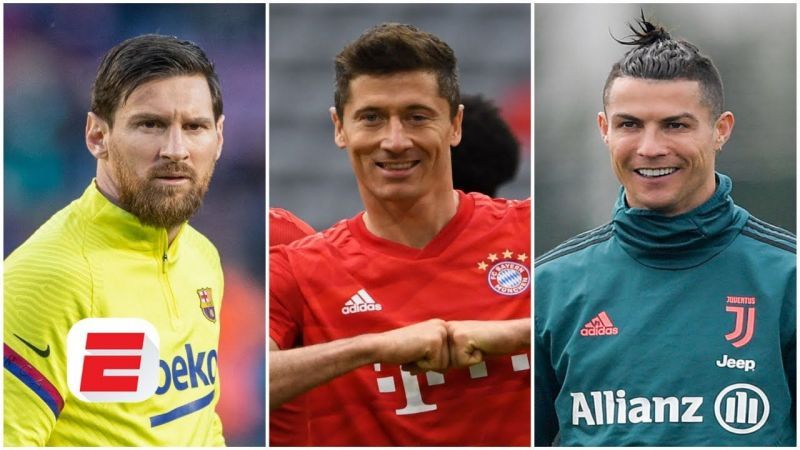 GOAT nominees: Lionel Messi, Robert Lewandowski and Cristiano Ronaldo (from left to right)