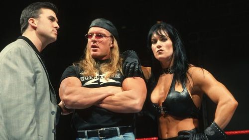 Left to right: Shane McMahon, Triple H, Chyna