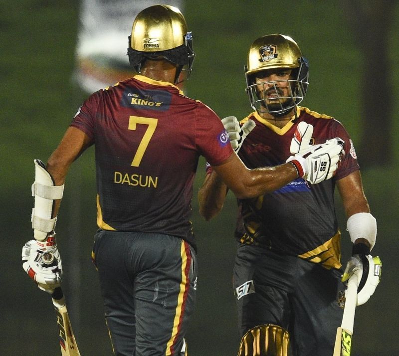 Angelo Perera with Dasun Shanaka during their match-winning partnership. Pic: Sri Lanka Cricket/ Twitter