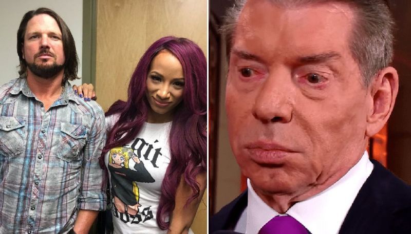 AJ Styles, Sasha Banks, and Vince McMahon