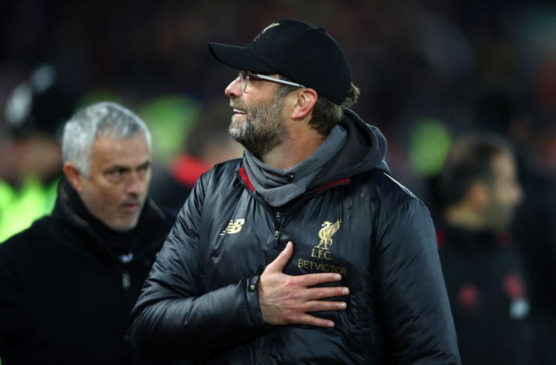 Jurgen Klopp, Manager of Liverpool and Jose Mourinho, Manager of Tottenham