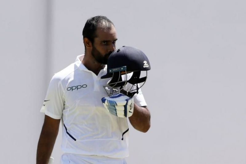 Hanuma Vihari celebrates after his maiden Test hundred