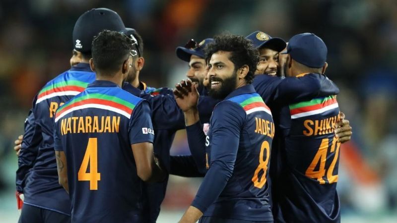 Team India during the third ODI against Australia. Pic: ICC/Twitter