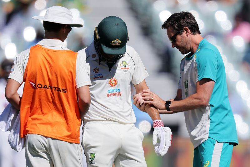 Joe Burns was struck on his forearm during the second innings of the Adelaide Test.