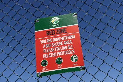 A COVID-19 red zone board for England's tour of South Africa.