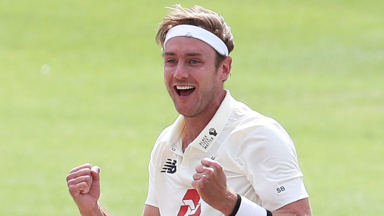 Stuart Broad celebrates after reaching 500 wickets. Photo source: Sky Sports