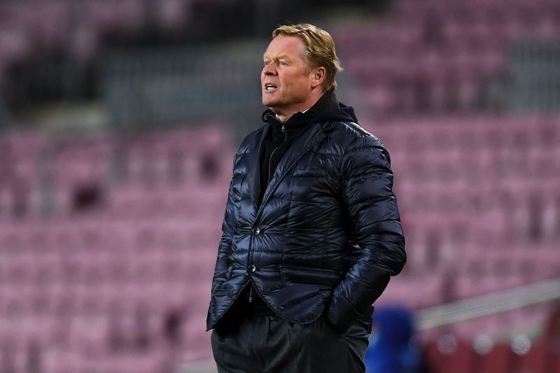 Barcelona manager Ronald Koeman looks on