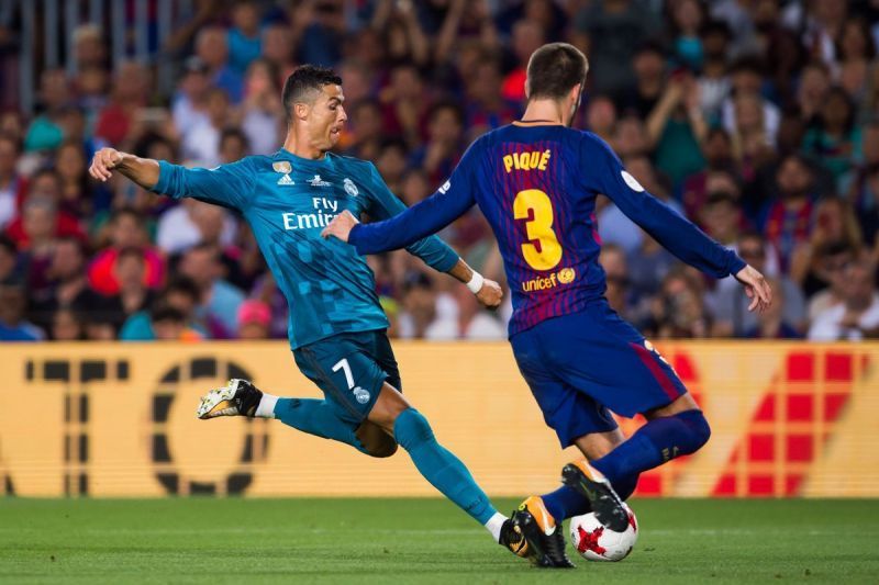 Cristiano Ronaldo imitated Lionel Messi&#039;s shirt celebration at the Camp Nou.