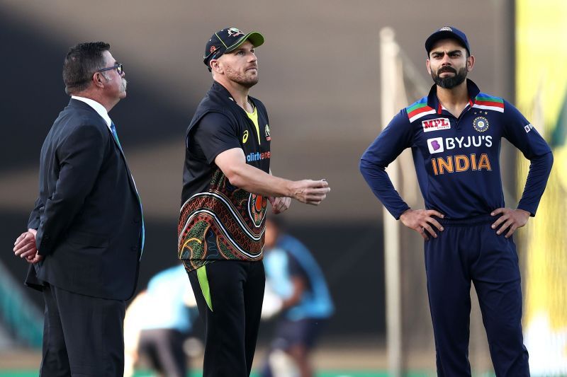 Australia captain Aaron Finch with Virat Kohli