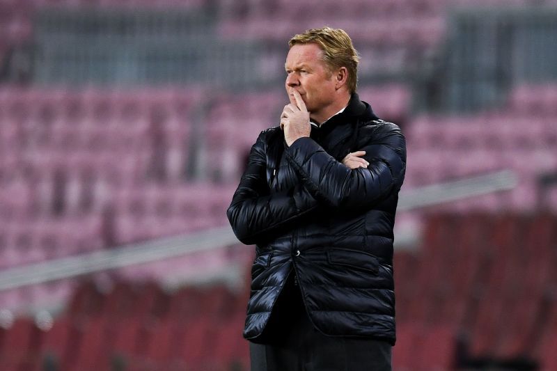 Barcelona manager Ronald Koeman looks on