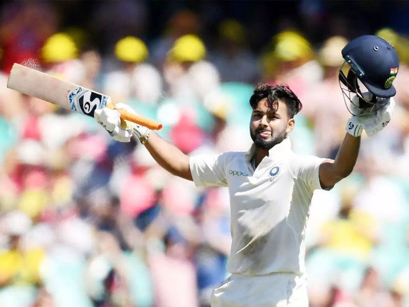 Rishabh Pant celebrates after scoring his hundred at Sydney