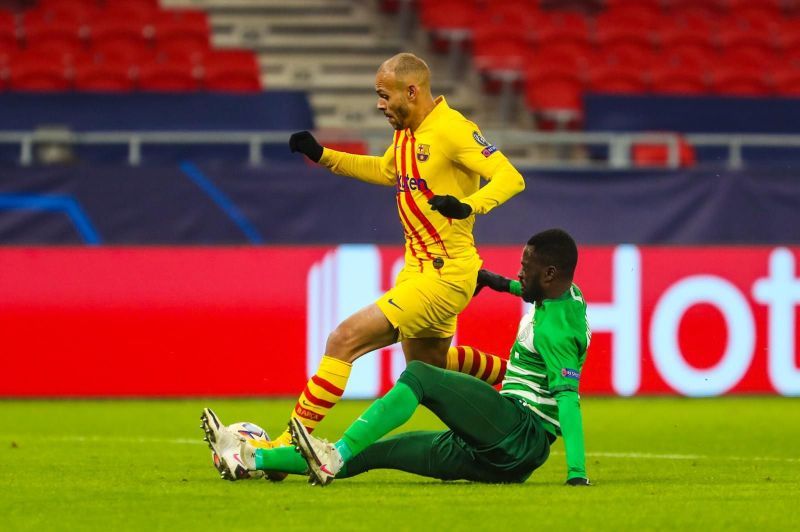 Martin Braithwaite scored in Barcelona&rsquo;s win against&nbsp;Ferencvaros.