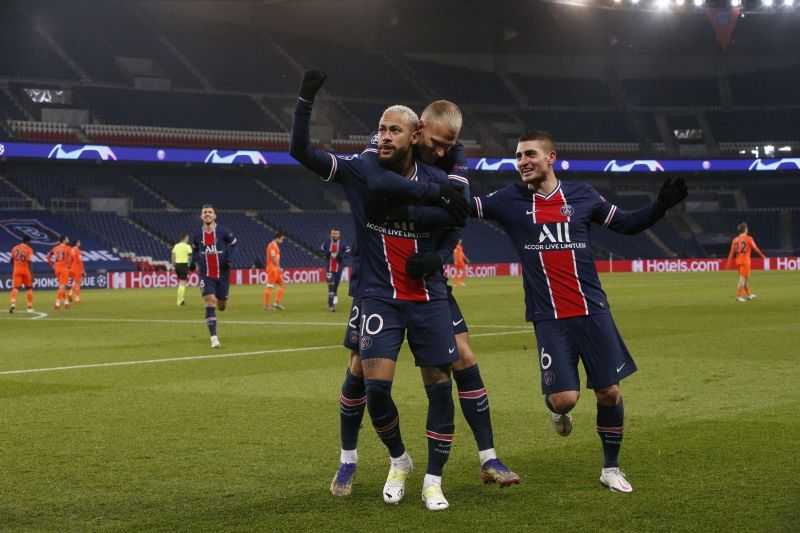 Neymar rejoices after scoring a goal