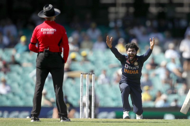 Ravindra Jadeja in action for the Indian team.