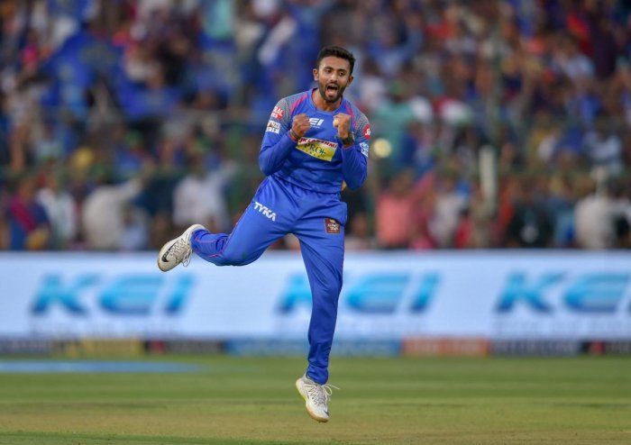 Shreyas Gopal celebrating one of his priced IPL wickets.