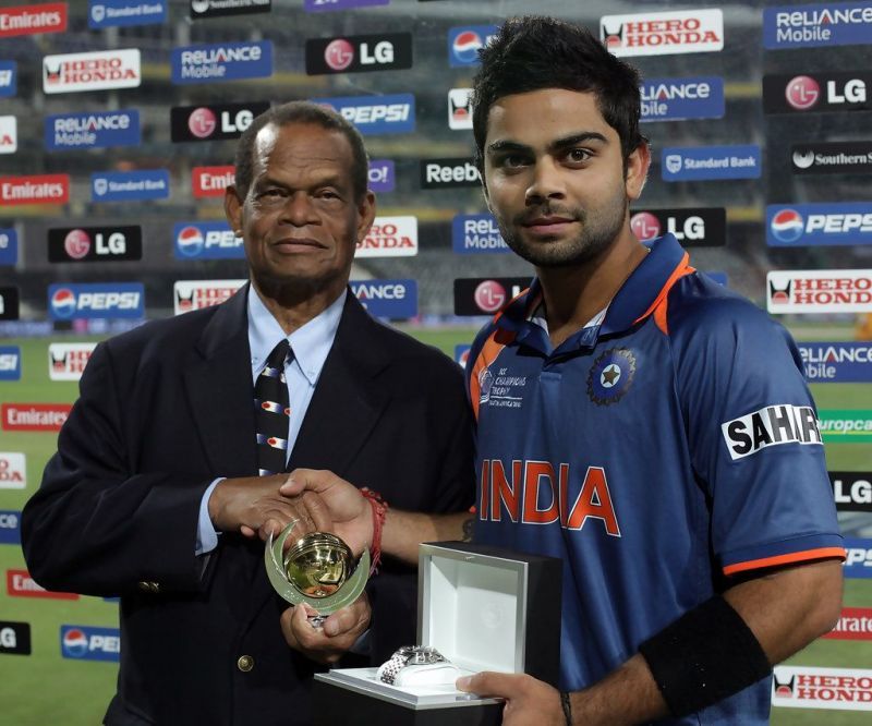 Virat Kohli won his first Man of the Match award against West Indies in the 2009 Champions Trophy