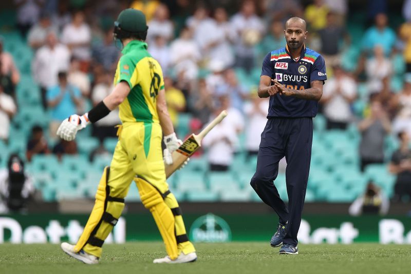 Hardik Pandya after dismissing Steve Smith in the second ODI at the SCG