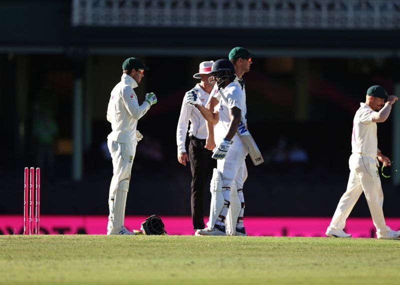 Hanuma Vihari and Tim Paine after the SCG draw.