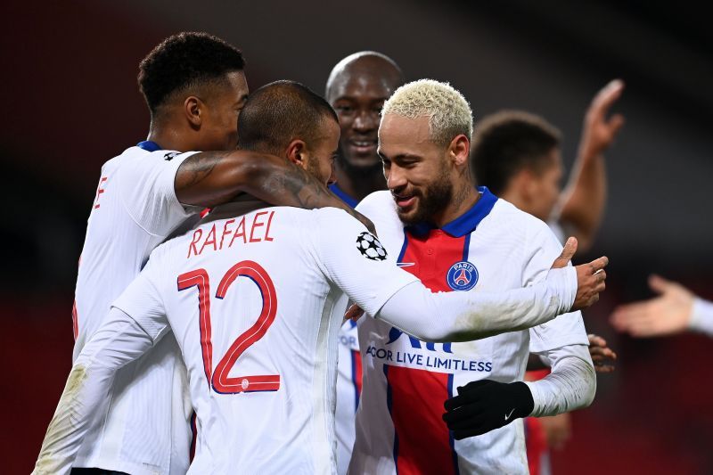 Rafinha Alcantara celebrating with his PSG teammates