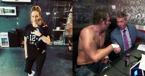 Becky Lynch with Roux, Jon Moxley, and Vince McMahon.