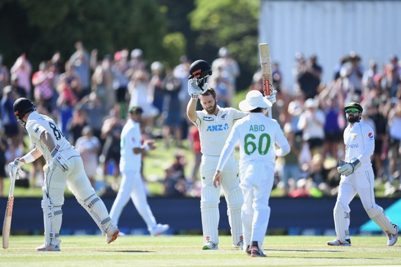 Kane Williamson celebrates his ton