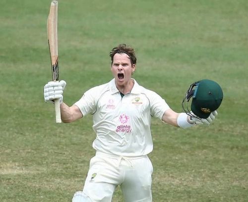 Steve Smith celebrates his 27th Test hundred. Pic: Steve Smith/ Twitter