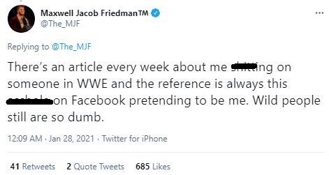 MJF makes things clear in regards to the fake Facebook handle