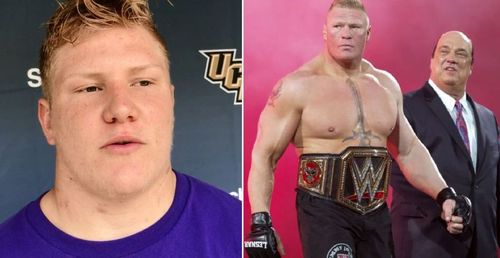 Parker Boudreaux (left); Brock Lesnar and Paul Heyman (right)