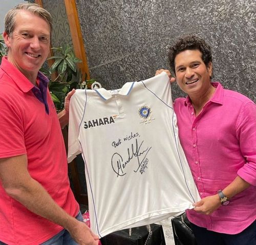 Glenn McGrath with Sachin Tendulkar. Pic: Sachin Tendulkar/ Twitter