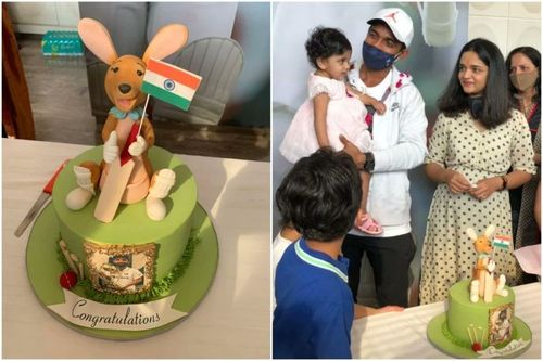 Ajinkya Rahane with the kangaroo cake (Image: Twitter)