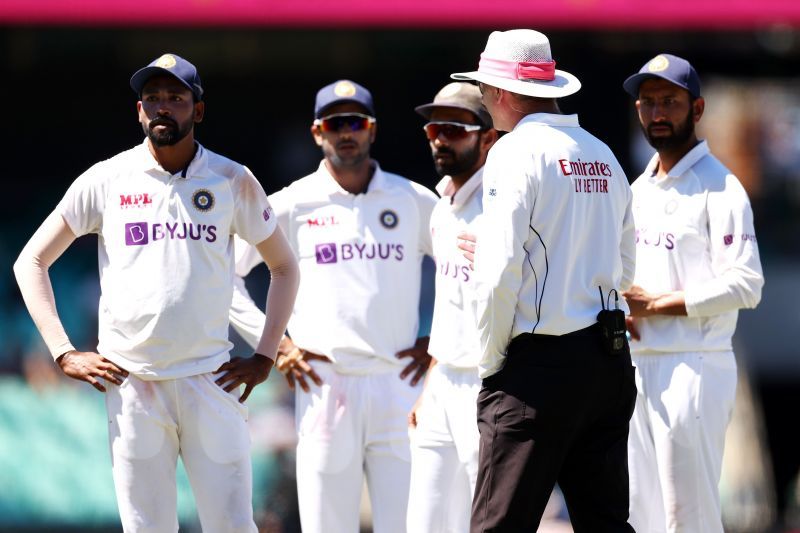 Indian players complaining to the umpire.